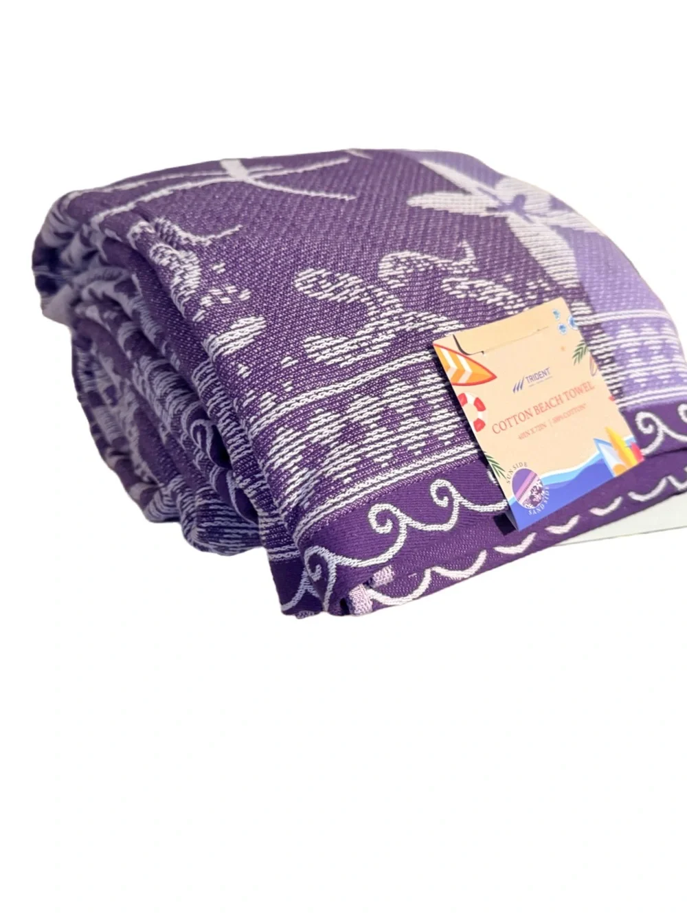 Trident Cotton Beach Towel Oversized Purple Pink Cotton 40in X 72in NEW